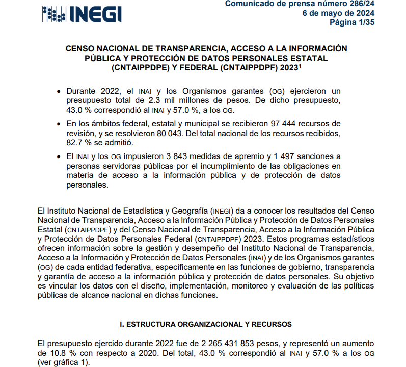 Censo Nacional de Transparencia, Acceso a la Información Pública y Protección de Datos Personales Estatal y Federal 2023